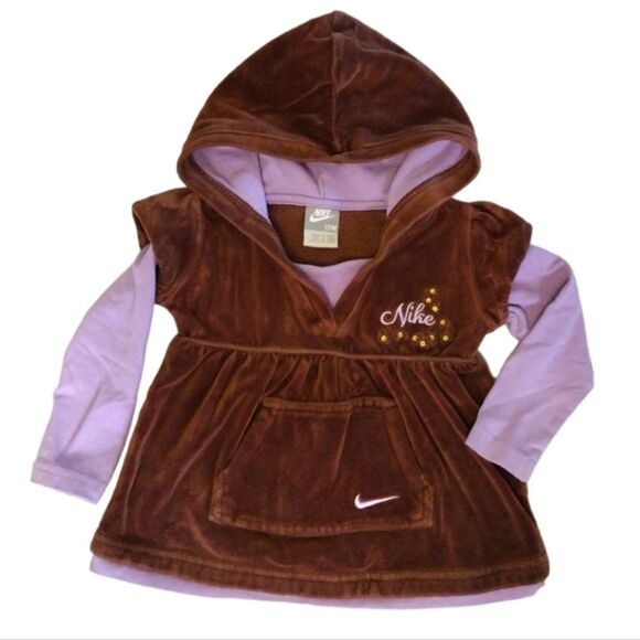 NIKE 90s Brown Purple Velvet Embroidered Tracksuit Hoodie18m - Picture 1 of 11